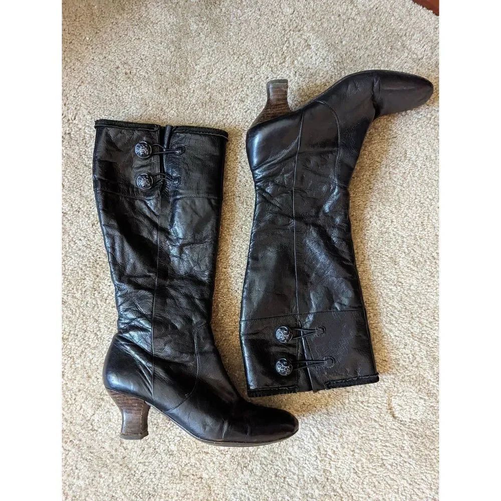 NAYA Dalia black leather two button zip knee high boots